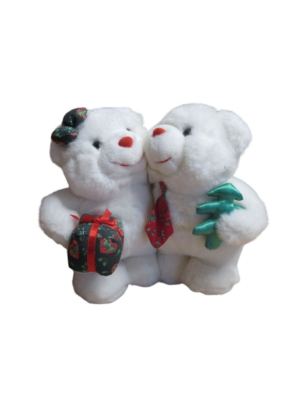 8" Whimsical Attached Christmas White Polar Bear Couple